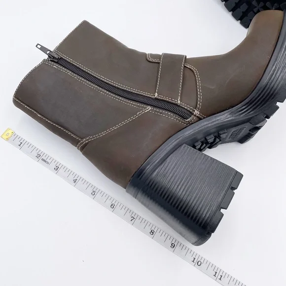 Vintage Y2K American Eagle Flex Brown Leather Chunky Platform Boots Size 10 - Picture 14 of 15